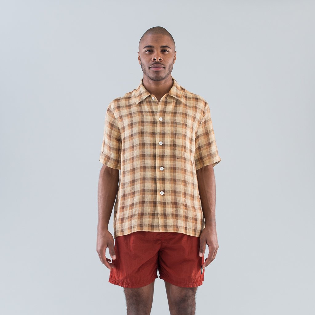 BOX SHIRT SHORT SLEEVE - RAW NET BROWN YELLOW CHECK